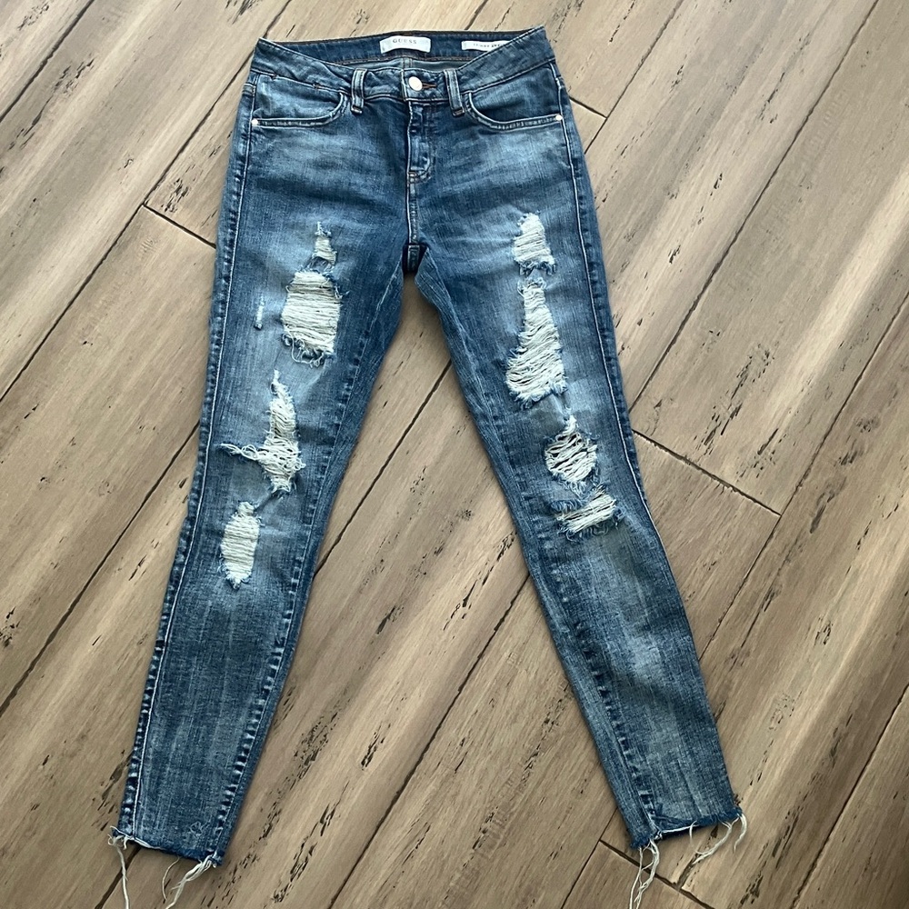 GUESS ORIGiNAL Women's Ripped Skinny Mid Rise Jeans 25